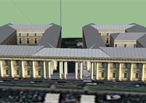 某欧式两层国务院办公楼建筑设计SU模型