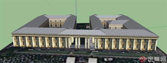 某欧式两层国务院办公楼建筑设计SU模型(1)