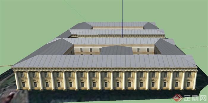 某欧式两层国务院办公楼建筑设计SU模型(2)