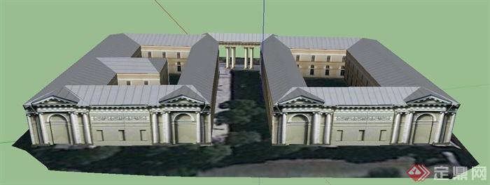 某欧式两层国务院办公楼建筑设计SU模型(3)