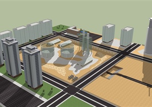 住宅办公区建筑设计SU(草图大师)模型
