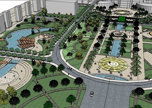现代风格市民广场景观设计SU(草图大师)模型