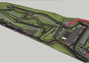 现代风格微地形赛车场地景观SU(草图大师)模型