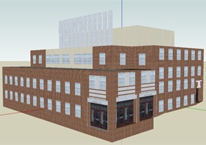 现代简约3层办公楼建筑设计SU(草图大师)模型