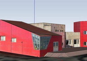 现代多层消防中心建筑设计SU(草图大师)模型