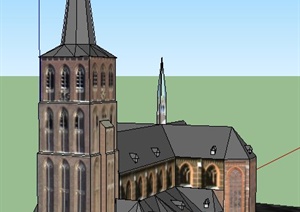 一栋英式尖顶教堂建筑设计SU(草图大师)模型