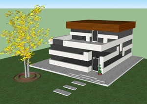 某栋现代两层别墅建筑设计SU(草图大师)模型