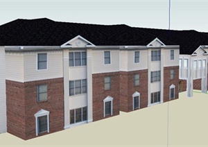 现代三层学生宿舍楼建筑设计SU(草图大师)模型