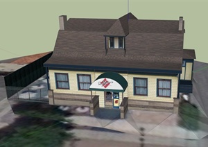 某乡村单层餐厅建筑设计SU(草图大师)模型