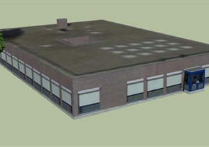 一栋单层办公楼建筑设计SU(草图大师)模型