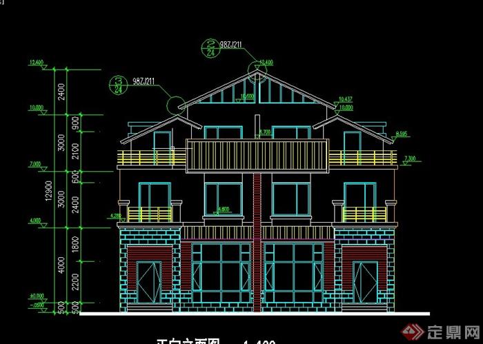 某三层现代瓦面住宅建筑设计CAD方案图(1)