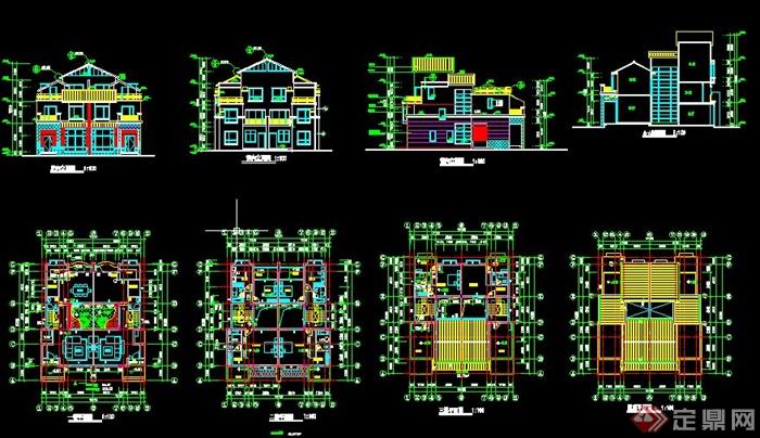 某三层现代瓦面住宅建筑设计CAD方案图(2)