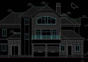 某欧式三层带车库别墅建筑设计CAD方案图