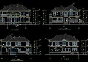 某两层欧式瓦面别墅建筑设计CAD方案图