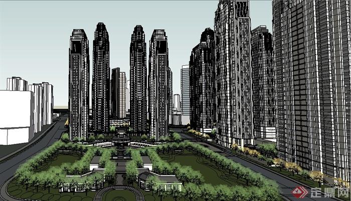 现代风格金融中心及高层住宅建筑设计su模型(3)
