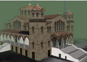 欧式风格雅典教堂建筑设计SU(草图大师)模型