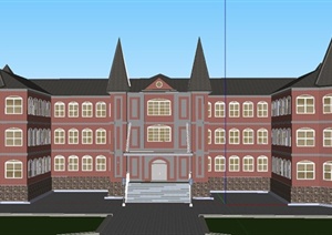 欧式三层教学楼建筑设计SU(草图大师)模型