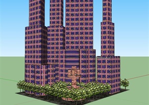 现代某城市超高层综合办公建筑设计SU(草图大师)模型