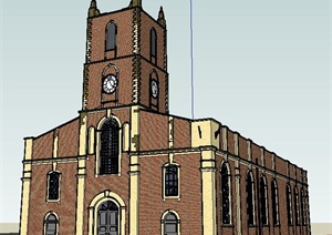 欧式风格单层教堂建筑设计SU(草图大师)模型