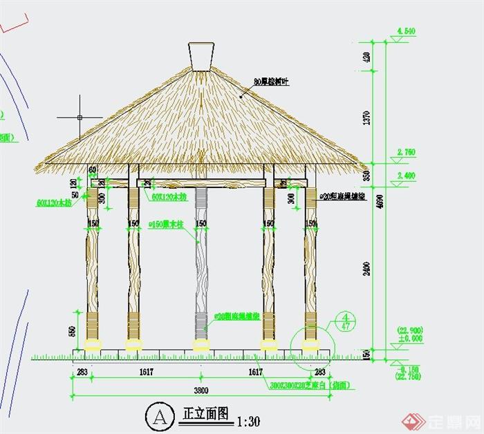 某圆形茅草亭设计CAD施工图(1)