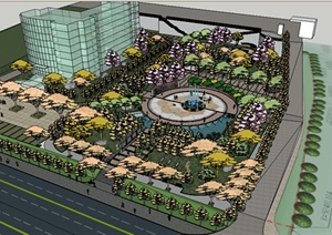 某办公楼前广场景观环境设计SU(草图大师)模型