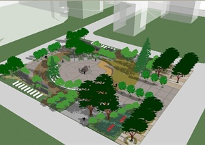某现代小广场景观规划设计SU(草图大师)模型
