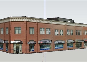现代街角沿街商铺建筑设计SU(草图大师)模型