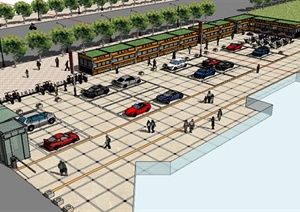 现代风格小型停车场景观SU(草图大师)模型