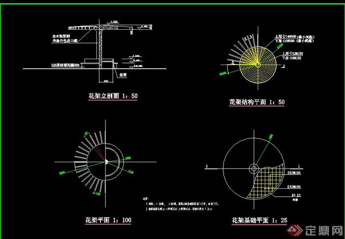 圆形单柱花架设计CAD施工图(1)