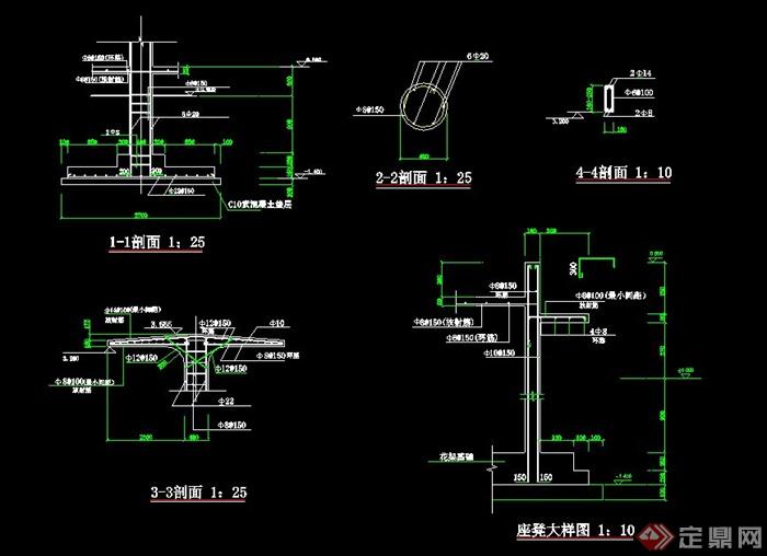 圆形单柱花架设计CAD施工图(2)