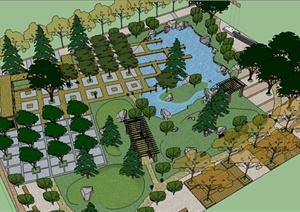 现代公园小场景景观SU(草图大师)模型