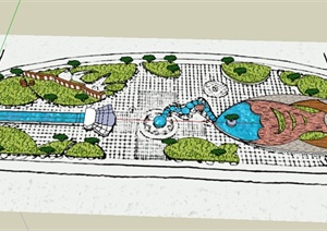 现代鱼形小广场景观设计SU(草图大师)模型