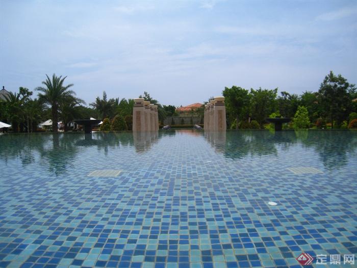 泳池,景观柱,泳池铺装