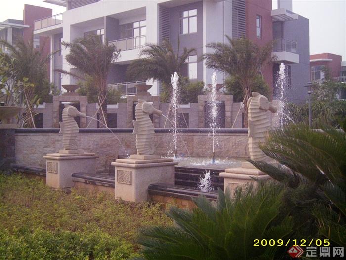 雕塑喷泉,喷泉水景,围墙