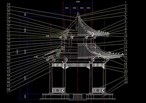 古典中式六角重檐亭设计CAD方案图