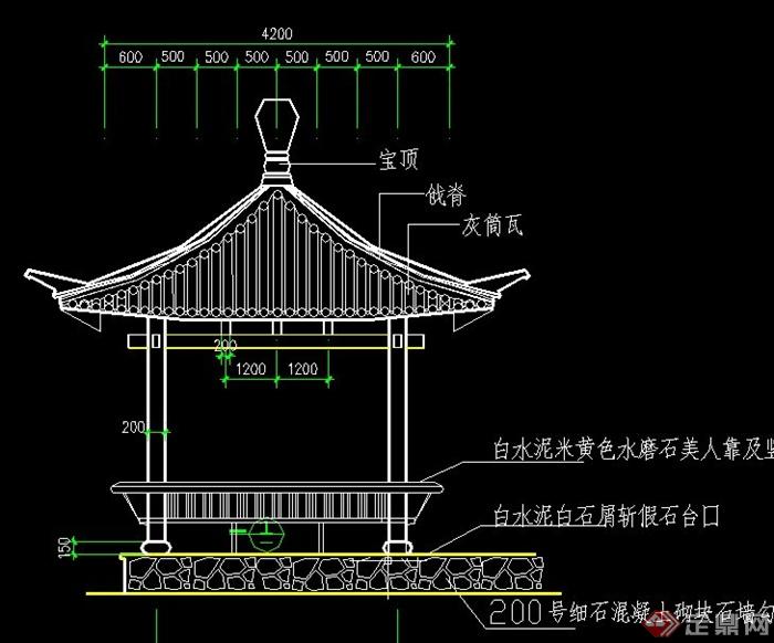 园林景观带斗拱四角亭设计CAD施工图(1)