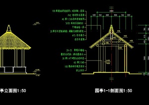 中式园亭和三角亭设计CAD施工图