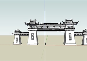 古典中式汉阙拼合牌坊设计SU(草图大师)模型