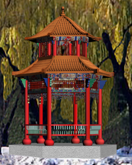 古典中式六角凉亭3dmax模型