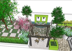 现代风格别墅庭院景观SU(草图大师)模型