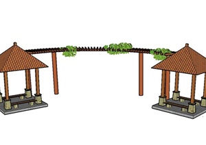 园林景观亭廊设计SU(草图大师)模型