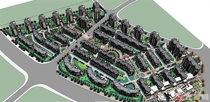 30余套住宅小区规划设计su模型(2)