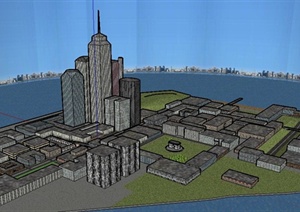 小岛城市规划设计SU(草图大师)模型
