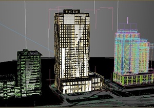 现代某两栋街道高层办公建筑设计3DMAX模型