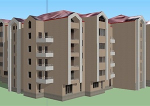现代拼接多层住宅楼建筑设计SU(草图大师)模型