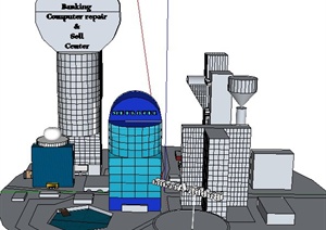 现代城市商业中心建筑SU(草图大师)概念模型