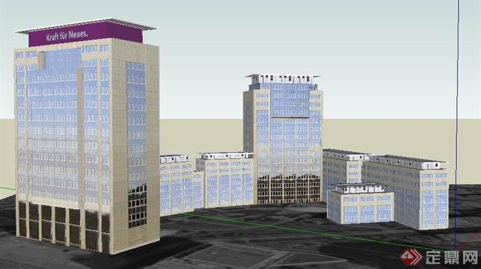 现代商务中心办公楼建筑su模型(1)