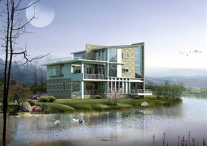现代风格三层别墅建筑设计CAD方案图附带JPG效果图
