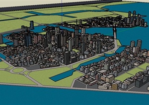 现代某滨水城市综合建筑设计SU(草图大师)模型
