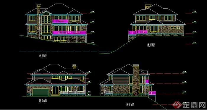 某现代风格两层山地别墅建筑设计CAD方案图(2)